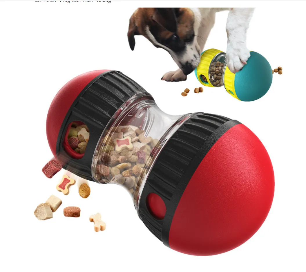 Dog toy with rolling food-dispensing ball