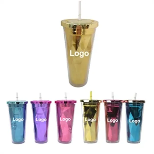 22oz Diamond Double-wall tumbler with straw